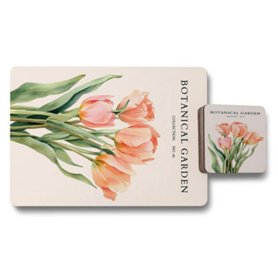 B&Q -  Botanical Garden Placemat Coaster Set Designer Artwork With Wood Bottom Limited Edition