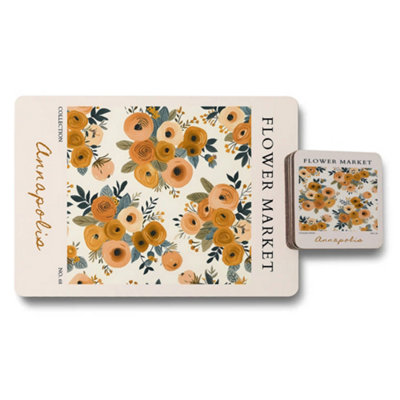 Benjamin Tate Design Flower Market Exclusive Placemats And Coasters Set In Annapolis Designer Artwork Wood Base from B&Q