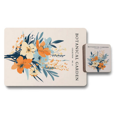 B&Q -  Botanical Garden Collection Placemat And Coaster Set With Wood Bottom Exclusive Limited Edition
