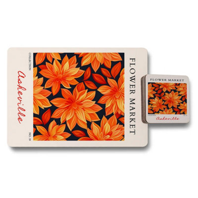 B&Q -  Asheville Flower Market Placemat Coaster Set Designer Artwork With Wood Bottom Limited Edition