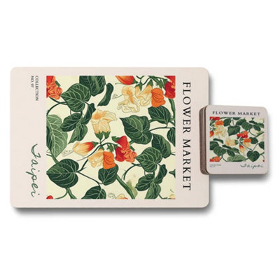 B&Q -  Flower Market Placemat And Coaster Set Collection No 97 Premium Wood Bottom Designer Artwork