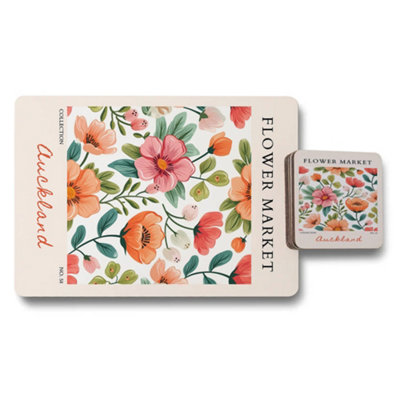 B&Q -  Flower Market Auckland Exclusive Placemat Coaster Set