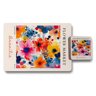 B&Q -  Brasilia Flower Market Placemat And Coaster Set Flower Market Collection Exclusive Artwork