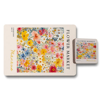 B&Q -  Manara Flower Market Placemats And Coasters Set Wood Bottom Collection Limited Edition