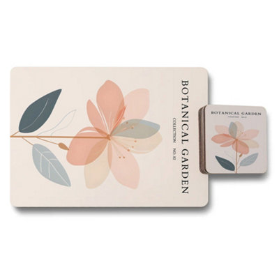 B&Q -  Botanical Garden Collection Placemat Coaster Set With Wood Bottom Limited Edition