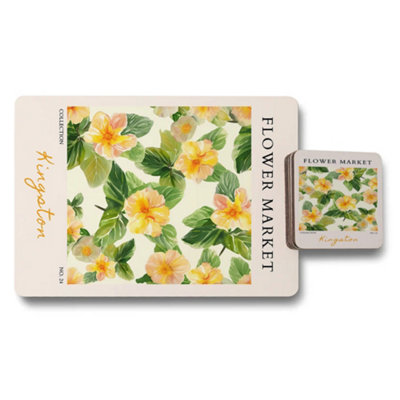 B&Q -  Kingston Flower Market Placemat And Coaster Set With Wood Bottom Premium Collection Limited Edition