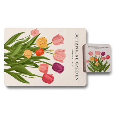 B&Q -  Botanical Garden Collection Placemat And Coaster Set Tulip Artwork Limited Edition