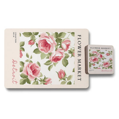 Benjamin Tate Design Flower Market Collection Placemat Coaster Set With Rose Artwork Exclusive Edition from B&Q