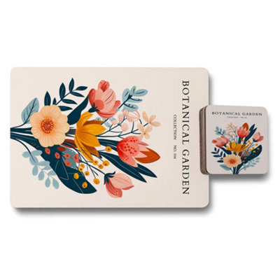B&Q -  Botanical Garden Collection Placemats And Coasters Set Of Twelve With Exclusive Designer Artwork And Wood Backing