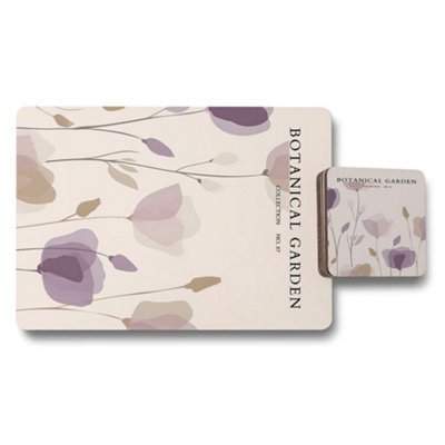 B&Q -  Botanical Garden Collection Placemat And Coaster Set With Wood BottomLimited Edition Artwork