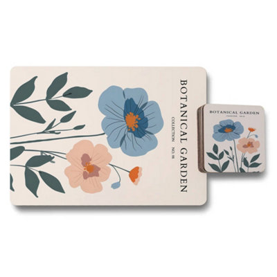 B&Q -  Botanical Garden Placemats And Coasters Set Designer Artwork Wood Bottom Limited Edition
