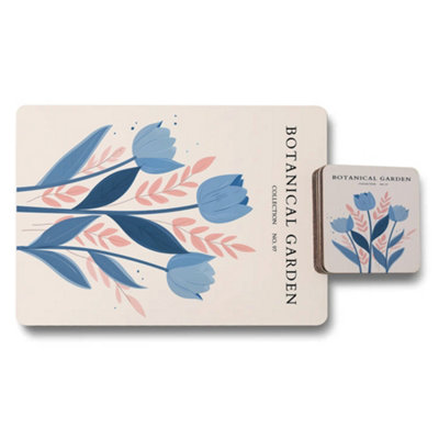B&Q -  Botanical Garden Collection Placemat And Coaster Set With Wood Bottom Artwork Limited Edition