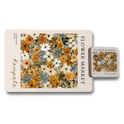 Benjamin Tate Design Flower Market Placemat And Coaster Set From Flower Market Collection With Premium Wood Backing Exclusive from B&Q