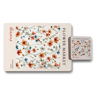Benjamin Tate Design Flower Market Placemat And Coaster Set Designer Floral Print Limited Edition Collection from B&Q
