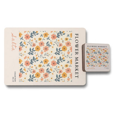 Benjamin Tate Design Flower Market Collection Placemat And Coaster Set In Elegant Designer Artwork Limited Edition from B&Q