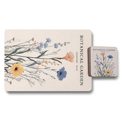 B&Q -  Botanical Garden Collection Placemat And Coaster Set With Premium Print Artwork And Wood Base Exclusive Design