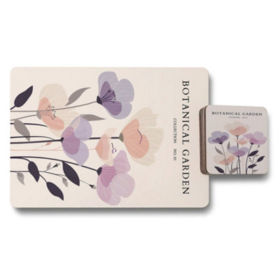 B&Q -  Exclusive Botanical Garden Collection Placemat And Coaster Set With Wood Bottom And Premium Print