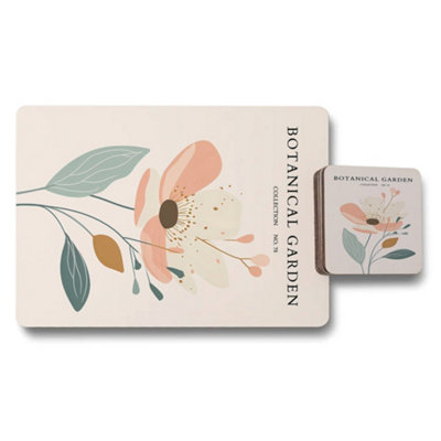 B&Q -  Botanical Garden Collection Placemat And Coaster Set With Wood Bottom Limited Edition