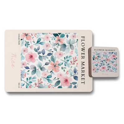 B&Q -  Flower Market Placemat And Coaster Set From Flower Market Collection Designer Artwork Limited Edition