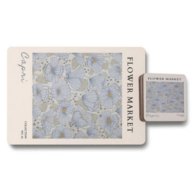 B&Q -  Capri Flower Market Collection Placemats And Coasters Set With Wooden Base And Exclusive Artwork