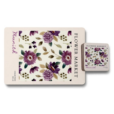 B&Q -  Flower Market Munich Collection Placemat And Coaster Set Premium Print Technology Limited Edition