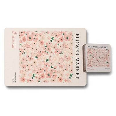 B&Q -  Flower Market Placemat And Coaster Set Paris Collection Designer Artwork With Wood Bottom And Limited Edition