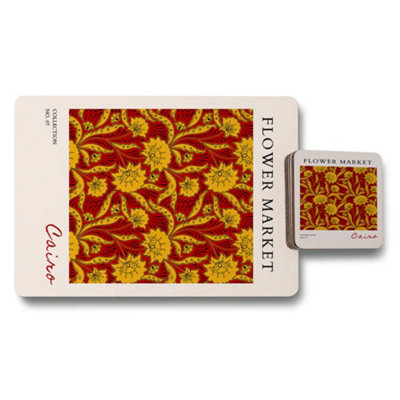 Benjamin Tate Design Flower Market Placemat Coaster Set Cairo Collection With Wood Bottom Exclusive Edition from B&Q