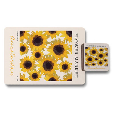 B&Q -  Amsterdam Flower Market Sunflower Placemats And Coasters Set Flower Market Collection Limited Edition