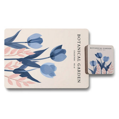 B&Q -  Botanical Garden Collection Exclusive Placemat And Coaster Set With Wood Bottom Artwork Print