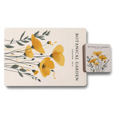 B&Q -  Botanical Garden Collection Placemat And Coaster Set With Wood Bottom Exclusive Design