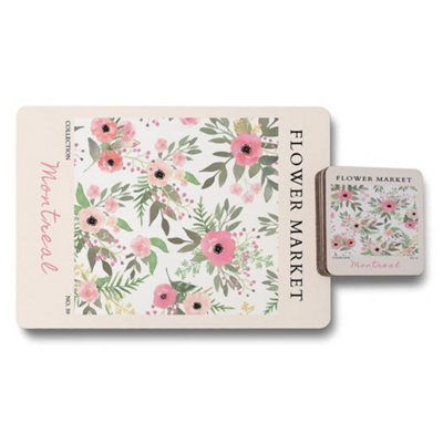 Benjamin Tate Design Flower Market Montreal Placemats And Coasters Set In Designer Artwork Collection from B&Q