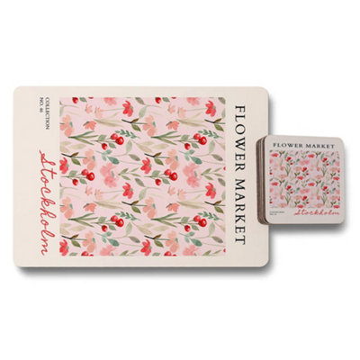 B&Q -  Stockholm Flower Market Placemat Coaster Set Limited Edition Designer Artwork Collection With Wood Bottom