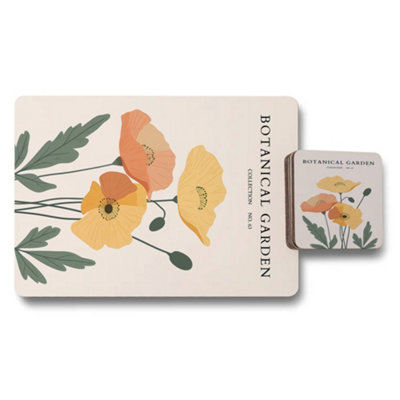 B&Q -  Botanical Garden Placemats And Coasters Set Wood Backed No 63 Exclusive Collection