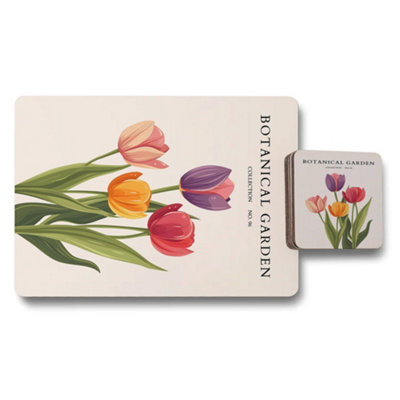 B&Q -  Botanical Garden Collection Placemat And Coaster Set No 96 Tulip Artwork On Wood Backed