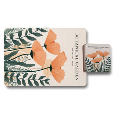 B&Q -  Botanical Garden Placemats And Coasters Set Collection No 97 With Wood Base Luxe Print Quality