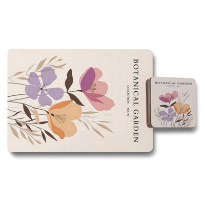 B&Q -  Botanical Garden Collection Placemat Coaster Set Wood Bottom Designer Artwork Exclusive Edition
