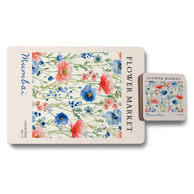 B&Q -  Flower Market Placemat Coaster Set Mumbai Floral Collection Twelve Piece Limited Edition