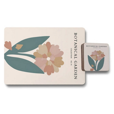 B&Q -  Botanical Garden Collection Exclusive Placemat And Coaster Set With Wood Base And Premium Artwork Set Of 12