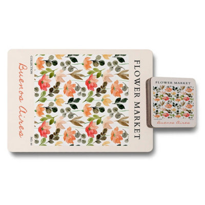 B&Q -  Flower Market Collection Placemats And Coasters Set With Wood Bottom Limited Edition