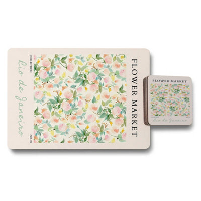 B&Q -  Flower Market Wooden Placemat Coaster Set Limited Edition