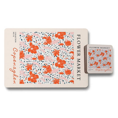 B&Q -  Flower Market Copenhagen Collection Placemat And Coaster Set Limited Edition Designer Artwork