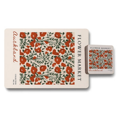 B&Q -  Flower Market Placemat Coaster Set Auckland Collection Wood Bottom Limited Edition