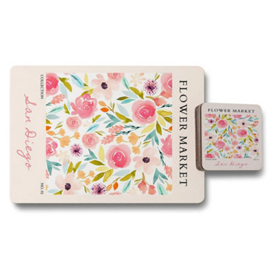 B&Q -  Laura Ashley Flower Market Placemat And Coaster Set Flower Market Collection Limited Edition