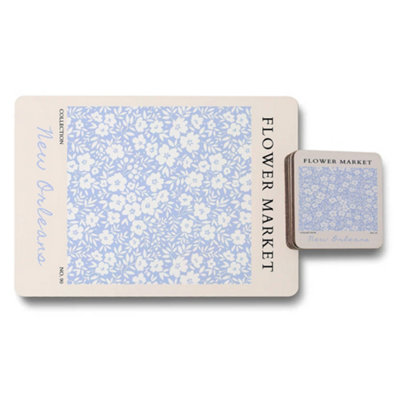 B&Q -  Flower Market Collection Placemat And Coaster Set With Wood Bottom Exclusive Edition