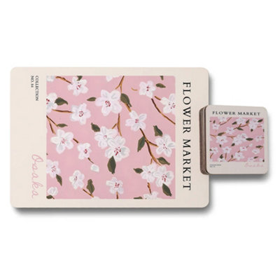 B&Q -  Flower Market Placemat And Coaster Set Designer Artwork With Wood Base Limited Edition
