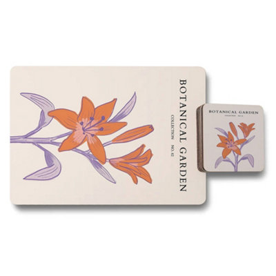B&Q -  Botanical Garden Collection Placemats And Coasters Set In Luxe Artwork With Wood Base No 82 Exclusive