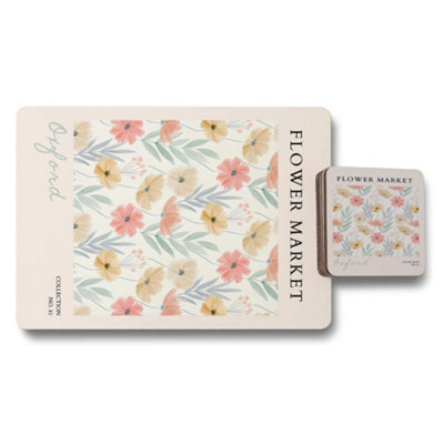 Benjamin Tate Design Oxford Flower Market Placemat Coaster Limited Wood Bottom from B&Q
