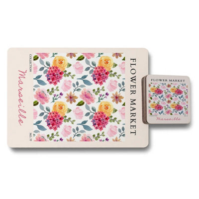 B&Q -  Mandeville Collection Flower Market Placemat And Coaster Set Marseille Limited Edition