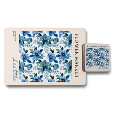 B&Q -  Flower Market Collection Placemat And Coaster Set With Wood Bottom And Designer Artwork Limited Edition