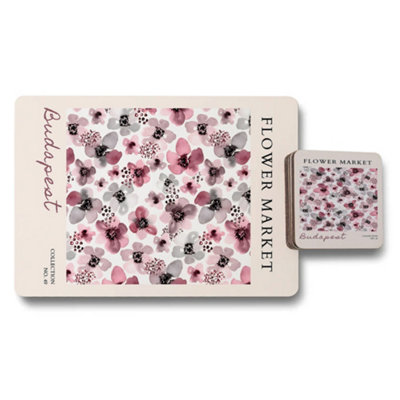 Benjamin Tate Design Budapest Flower Market Placemat And Coaster Set From Flower Market Collection Limited Edition from B&Q
